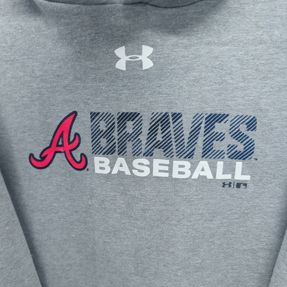Under Armour Atlanta Braves Hoodie Size 2XL Men Gray MLB Baseball ColdGear Loose - Picture 2 of 9